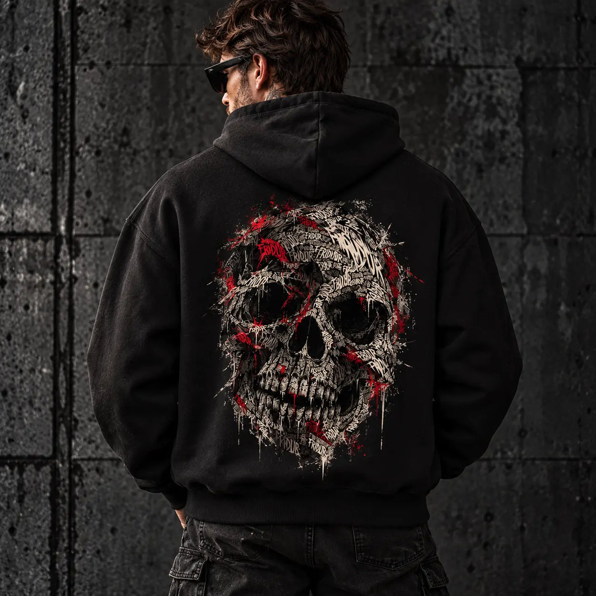 FRIÐUR Typo Skull – Oversized Zipper Hoodie