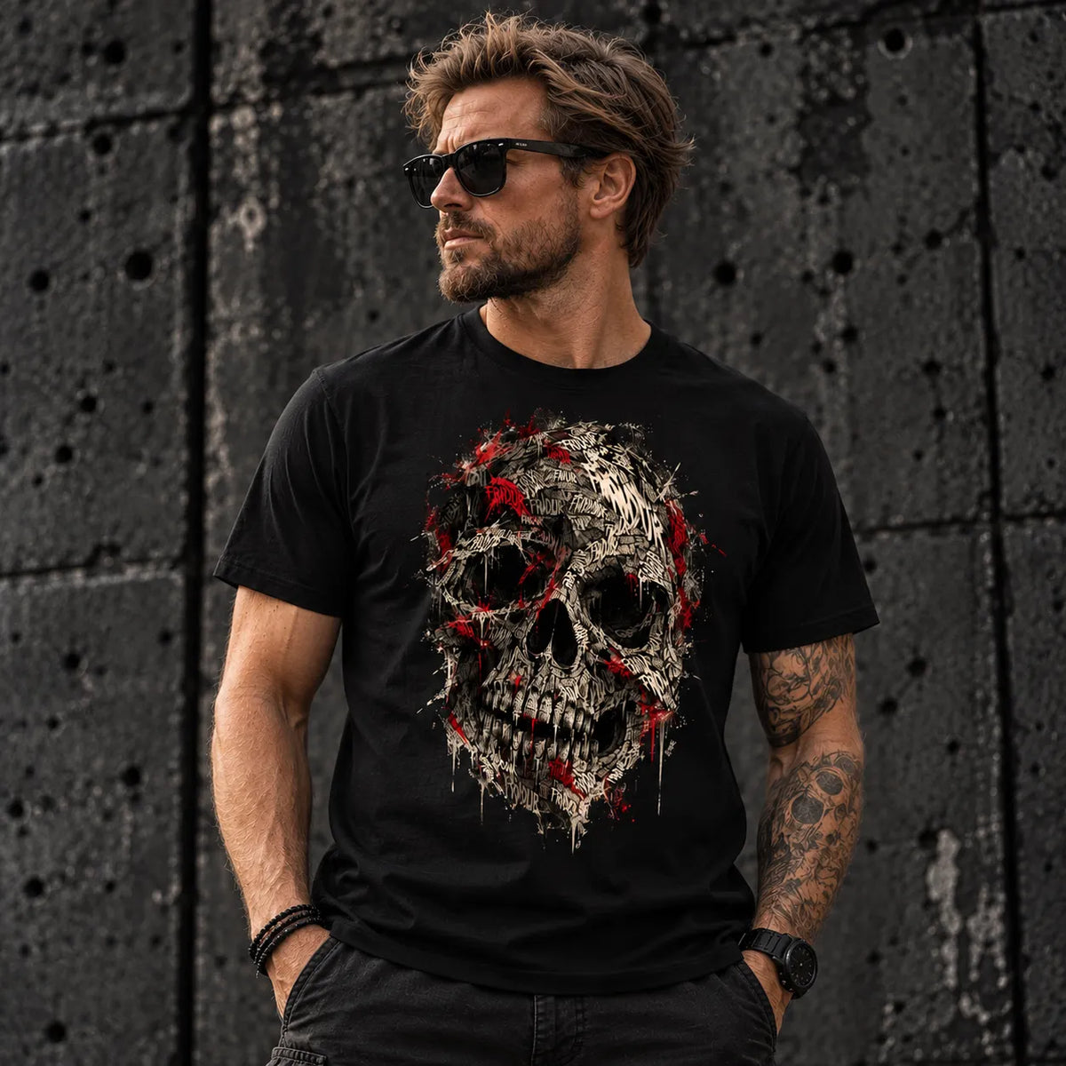 FRIÐUR Typo Skull – Regular Fit T-Shirt