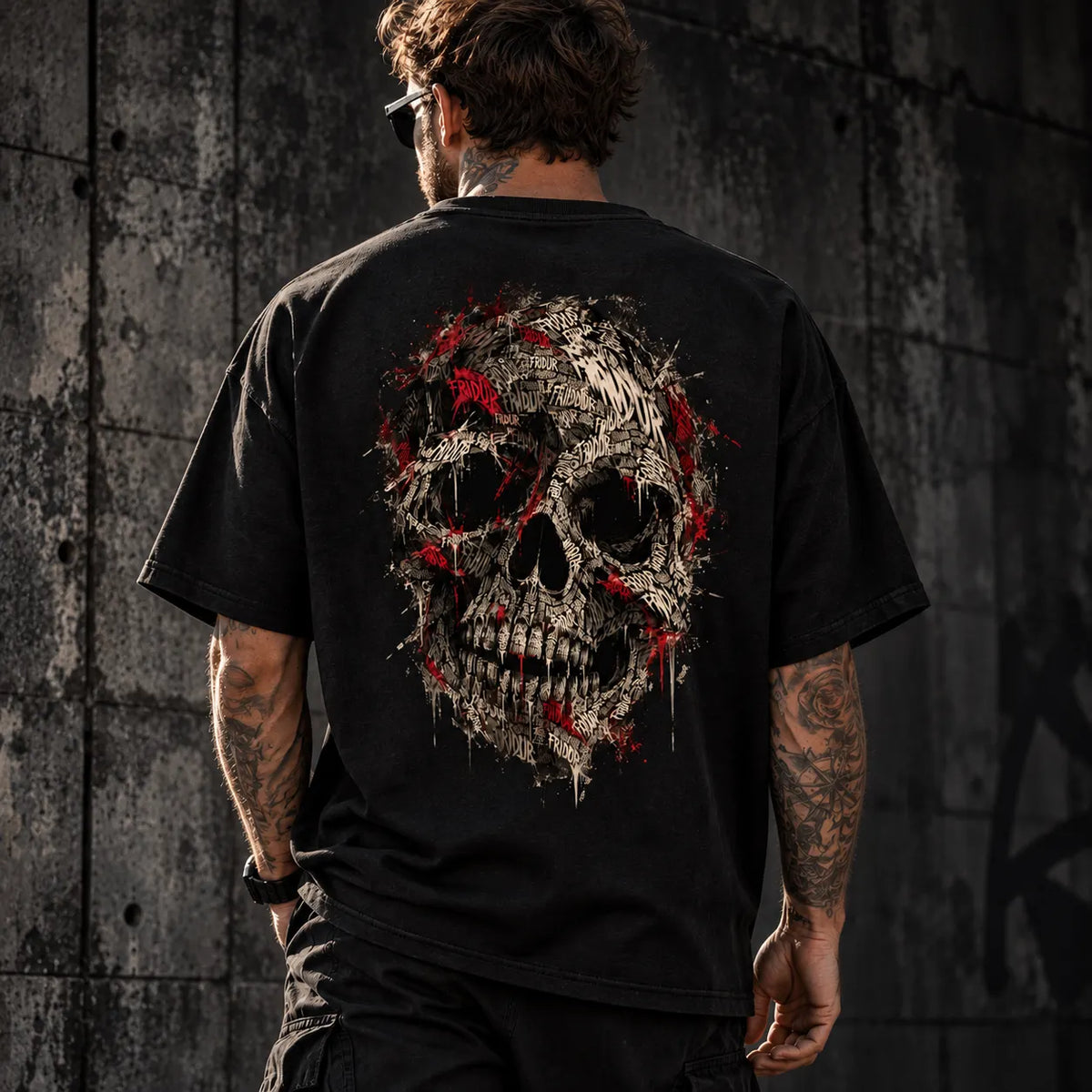 FRIÐUR TYPO SKULL Backprint – Oversized Shirt