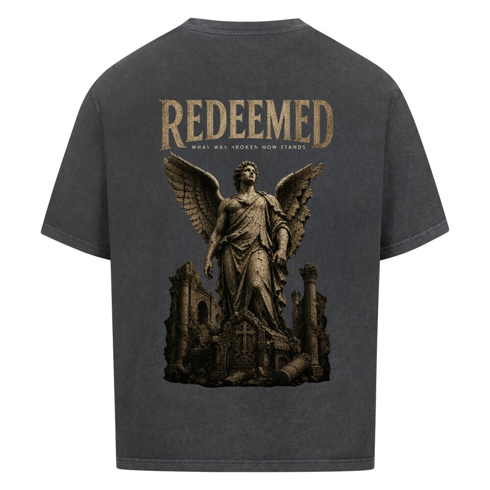 REDEEMED Oversized T-Shirt – Vintage Angel Statue | Premium Heavyweight 240 GSM