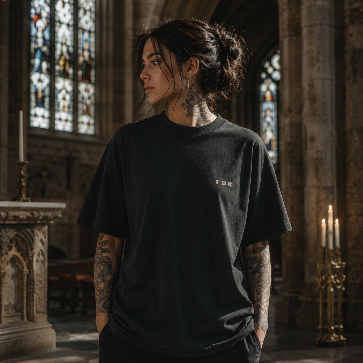 REDEEMED Organic Oversized T-Shirt – Vintage Angel Statue | Bio-Baumwolle