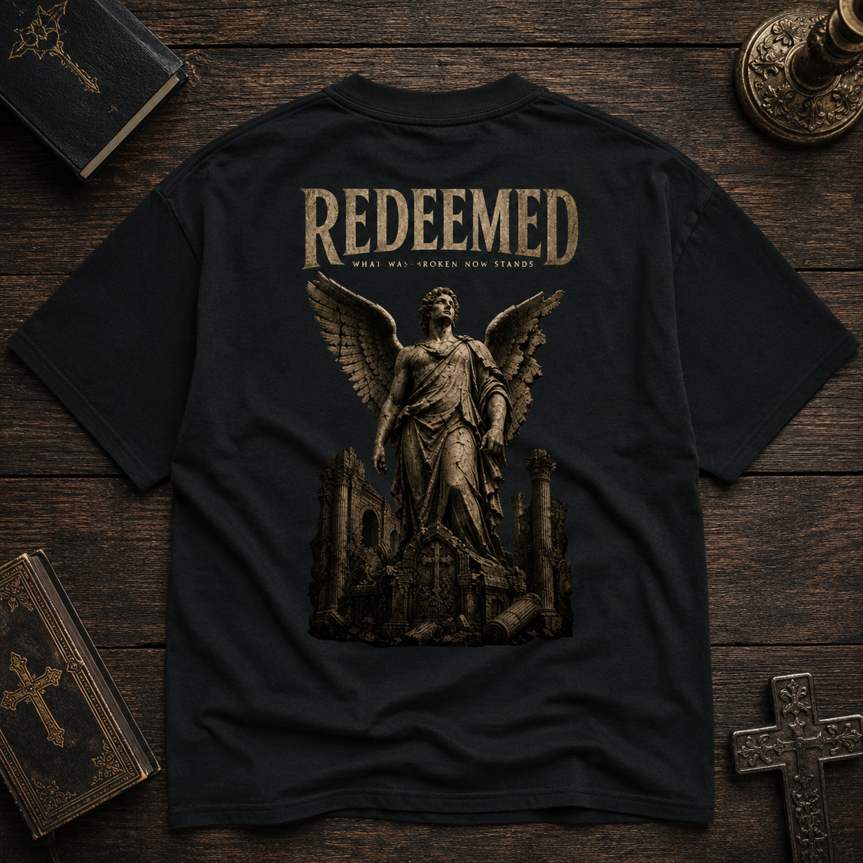 REDEEMED Organic Oversized T-Shirt – Vintage Angel Statue | Bio-Baumwolle