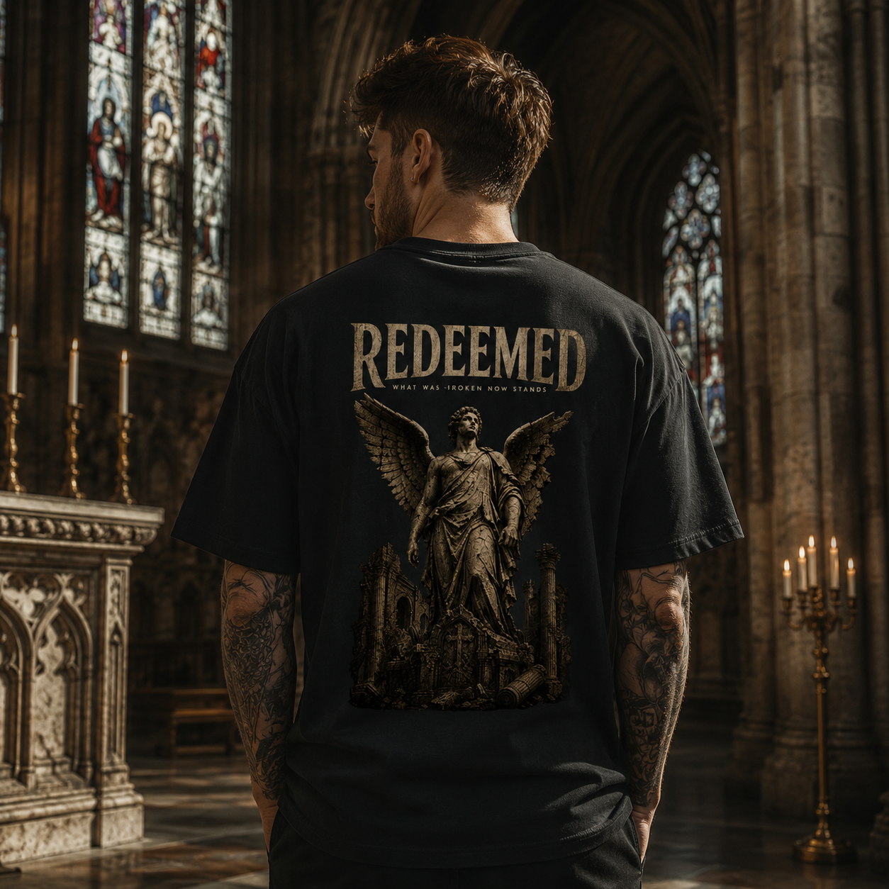 REDEEMED Organic Oversized T-Shirt – Vintage Angel Statue | Bio-Baumwolle