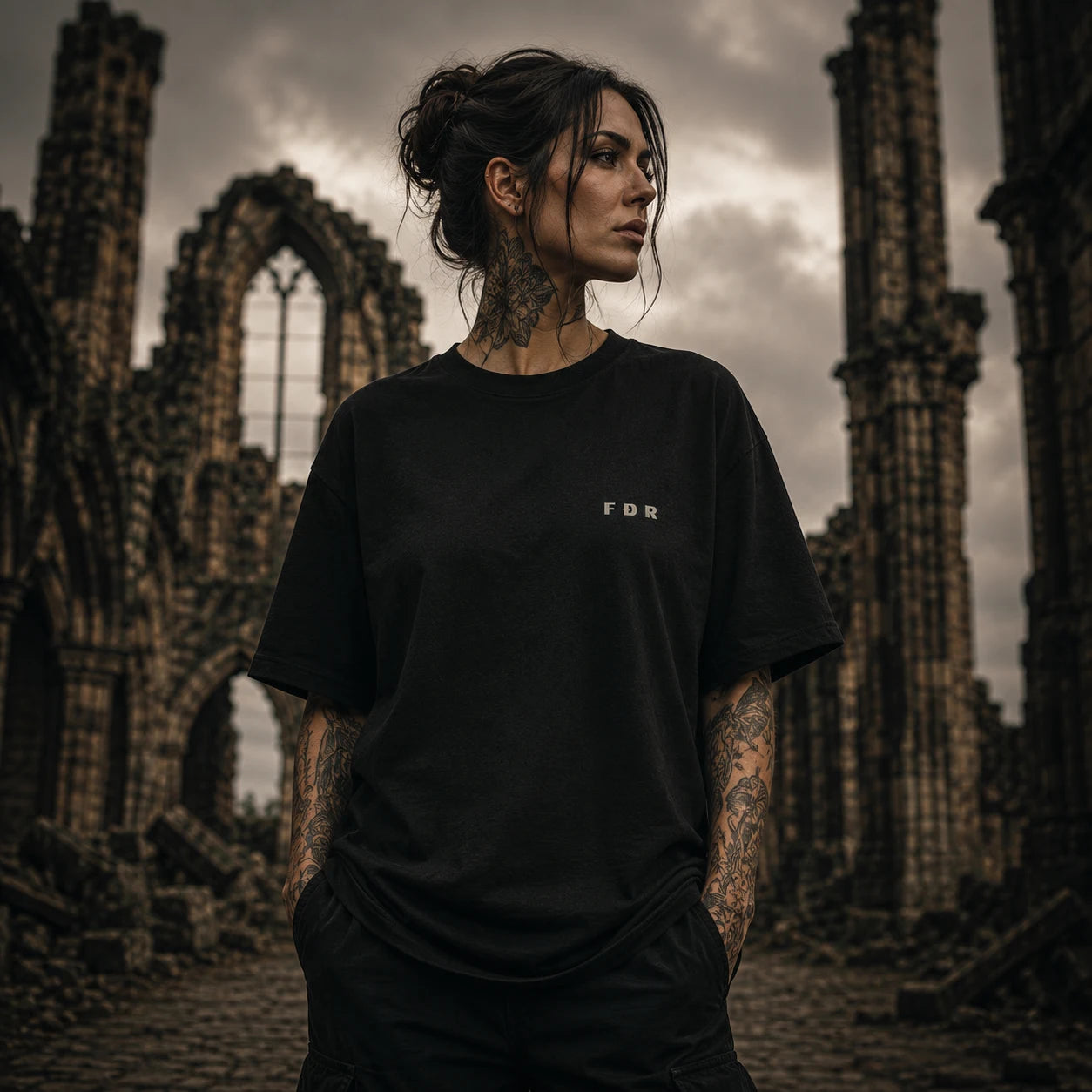 REDEEMED Oversized T-Shirt – Vintage Angel Statue | Premium Heavyweight 240 GSM