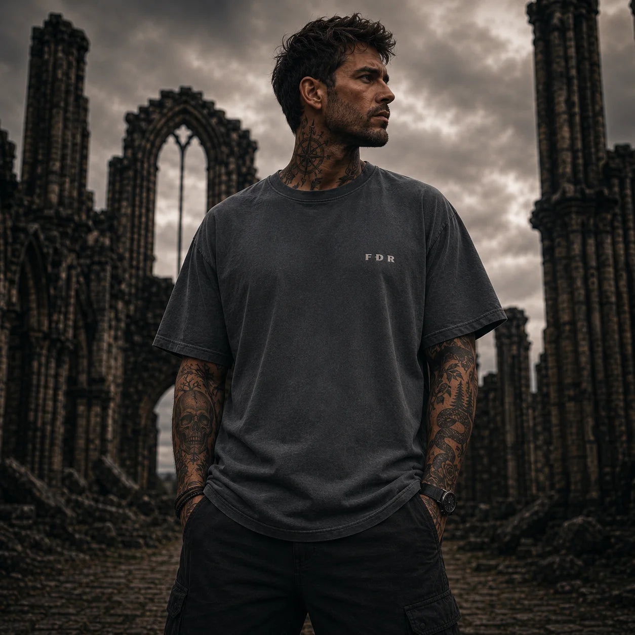 REDEEMED Oversized T-Shirt – Vintage Angel Statue | Premium Heavyweight 240 GSM