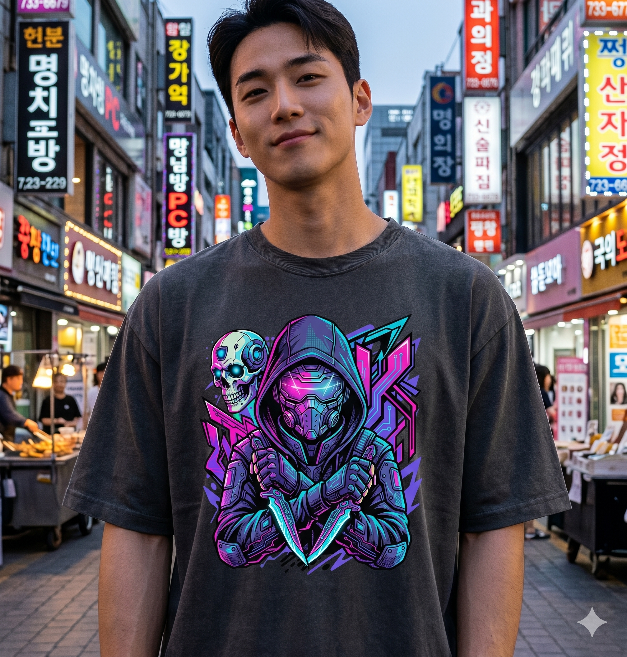 FÐR Oversized Shirt – Heavyweight Cyber Assassin NEON GLITCH