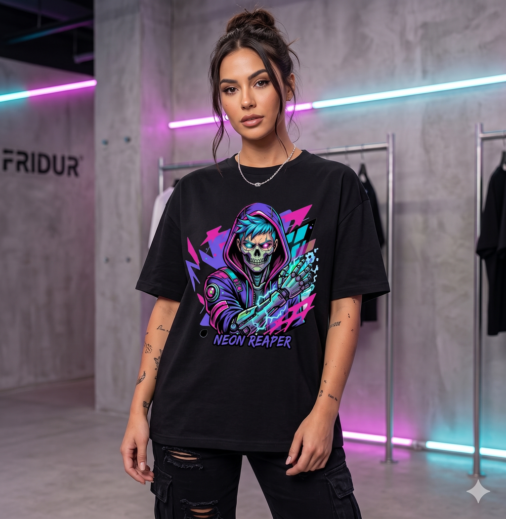 FÐR Oversized Shirt – Heavyweight Neon Reaper NEON GLITCH