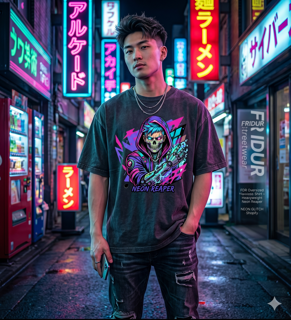 FÐR Oversized Shirt – Heavyweight Neon Reaper NEON GLITCH
