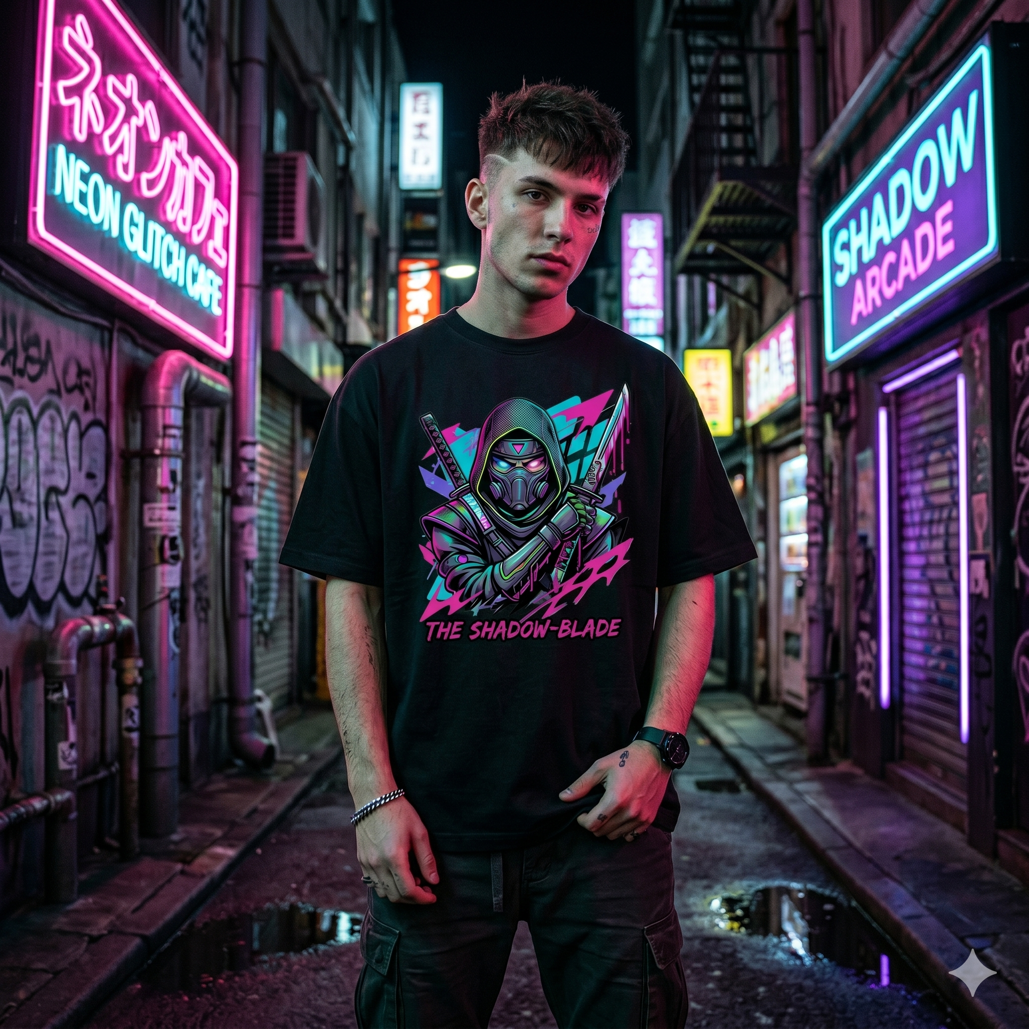 FÐR Oversized Shirt – Heavyweight Shadow Blade NEON GLITCH